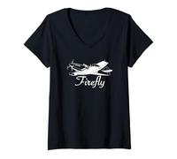 Womens Fairey Firefly British WW2 Fighter Plane Flying V-Neck T-Shirt