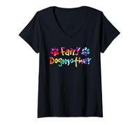 Womens Fairy Dog Mother Shirt, Puppy Paw Mom Tee Tie Dye V-Neck T-Shirt