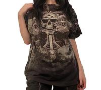 Women's Fairy Grunge Shirt Y2K Vintage Graphic Skeleton Printed Baggy Tee Shirts Short SleeveLoose Fit Fairycore Tops (Dark Gray, M)