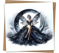Womens Fairy Moon Greeting Cards - Fantasy Greeting Cards Gothic Magical & Kraft Envelope