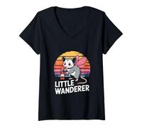 Womens Fairy Opossum Little Wanderer Retro V-Neck T-Shirt