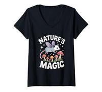 Womens Fairy Opossum Nature's Magic Retro V-Neck T-Shirt