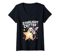 Womens Fairy Opossum Starlight Critter Fantasy V-Neck T-Shirt
