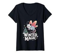 Womens Fairy Opossum Winter Magic V-Neck T-Shirt