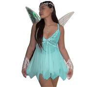 Women's Fairy Princess Costume Tinkerbell Forest Fairy Costume Halloween Pretty Pixie Princess Cosplay Tube Tops Dress with Wings (Standard, L, A-Green)