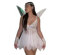 Women's Fairy Princess Costume Tinkerbell Forest Fairy Costume Halloween Pretty Pixie Princess Cosplay Tube Tops Dress with Wings (Standard, M, A-White)