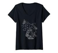 Womens Fairycore Aesthetic Fairy Core Grunge Mushroom Moon Fairies V-Neck T-Shirt
