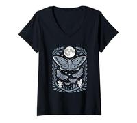 Womens Fairycore Lunar Moth Moon Garden With Fairies And Stars V-Neck T-Shirt