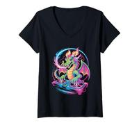 Womens Fairytale Dj Dragon Mixing Magic Vibes V-Neck T-Shirt