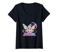 Womens Fairytale Dj Rainbow Wings Magic V-Neck T-Shirt