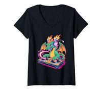 Womens Fairytale Dj Sparky Music Magic Dragon V-Neck T-Shirt