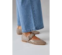 Womens Faith: Alarise Faux Leather Chunky Buckle Ballet Pumps Khaki 7