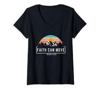 Womens Faith Can Move Mountains Bible Verse Holy Religious V-Neck T-Shirt