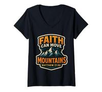 Womens Faith Can Move Mountains Bible Verse Quote Christian Jesus V-Neck T-Shirt
