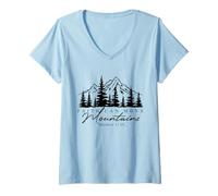Womens Faith Can Move Mountains Christian Bible Verse Religious V-Neck T-Shirt