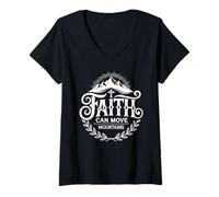 Womens Faith Can Move Mountains - Jesus Promise Catholic Art V-Neck T-Shirt