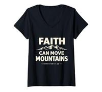 Women's Faith Can Move Mountains Matthew 17:20 Christian V-Neck T-Shirt