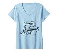 Women's Faith Can Move Mountains Matthew 17:20 Christian V-Neck T-Shirt