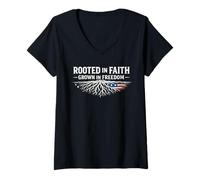 Women's Faith Deeply Rooted Freedom Fully Grown V-Neck T-Shirt