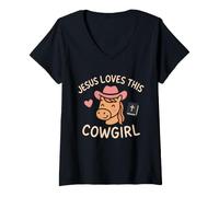 Women's Faith Driven Equestrian Love Jesus and Horses Barn Mom Vibe V-Neck T-Shirt