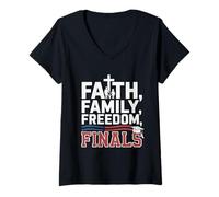 Womens Faith Family Freedom Finals Christian Conservative Student V-Neck T-Shirt
