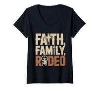 Womens Faith Family Rodeo Christian Western Cowboy Rodeo V-Neck T-Shirt