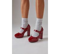 Womens Faith: Florianne Faux Patent Leather Mary Jane Platform Court Shoes Dark Red 5