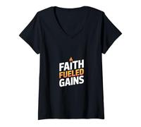 Womens Faith Fueled Gains Christian Gym Fitness Motivation V-Neck T-Shirt