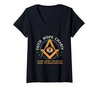Womens Faith Hope Charity Masonic Eye Square Compass Secret Message V-Neck T-Shirt