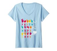 Womens Faith Hope Love ASL American Sign Language V-Neck T-Shirt