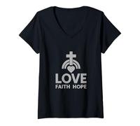 Womens Faith | Hope | Love - Christianity Bible God Saves Humanity V-Neck T-Shirt
