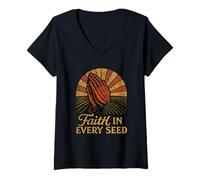 Womens Faith in Every Seed Farmer Farming Local Food Production V-Neck T-Shirt