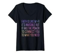 Womens Faith Is Like Wifi Funny Christian Pastoral Spiritual V-Neck T-Shirt