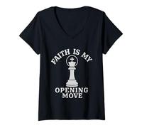 Womens Faith is My Opening Move Christian Chess Player V-Neck T-Shirt
