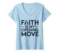 Womens Faith is My Opening Move Minimalist Christian Chess Player V-Neck T-Shirt