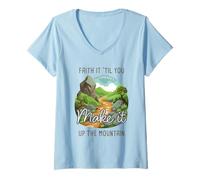 Womens Faith it 'Till You Make it Up The Mountain 2 Cor 5:7 Camping V-Neck T-Shirt