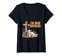 Womens Faith Lamb, Jesus The Good Shepherd, Biblical Verse V-Neck T-Shirt
