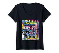 Womens Faith Love Peace Joy Blessing Salvation Prayer Belief Hope V-Neck T-Shirt