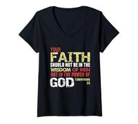 Womens Faith Not in Wisdom of Men But in Power of God 1 Cor 2 V-Neck T-Shirt