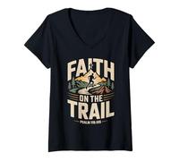 Womens Faith on The Trail Christian Trail Runner Hiking Outdoor V-Neck T-Shirt