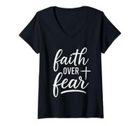 Womens Faith Over Fear Bible Verse Christian V-Neck T-Shirt
