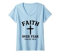 Womens Faith Over Fear Bible Verse Psalms 118:6 Christian V-Neck T-Shirt