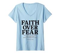 Womens Faith Over Fear Psalms 118.6 Bible Verse Quote Christian V-Neck T-Shirt