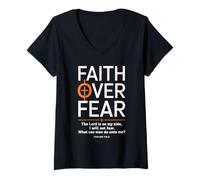 Womens Faith Over Fear The Lord Is On My Side Christian Apparel V-Neck T-Shirt