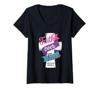 Womens Faith Over Fear Thyroid Cancer Awareness V-Neck T-Shirt