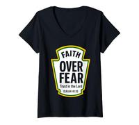 Women's Faith Over Fear Trust God Isaiah 41:10 Christian Condiments V-Neck T-Shirt