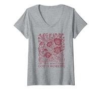 Womens Faith Quote Floral Art in The Waiting God is Working Women V-Neck T-Shirt