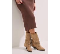 Womens Faith: Ruby Faux Suede Buckle And Stud Detail Western Cowboy Calf Boots Taupe 8