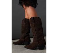 Womens Faith: Sadie Suede Cutout Western Boots Dark Brown 5