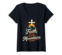 Womens Faith Still Moves Mountains Matthew 17:20 Christian Bible V-Neck T-Shirt
